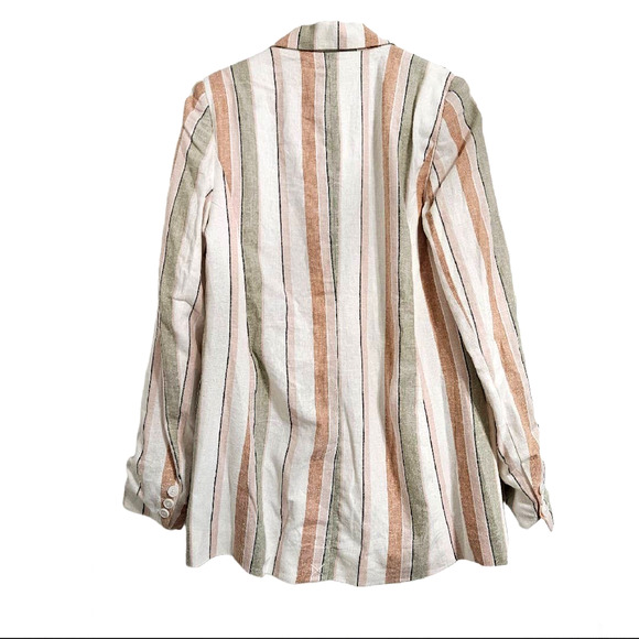 Rachel Zoe Pastel Striped Linen Oversized Padded Shoulder Blazer Jacket Size XS - Picture 3 of 8
